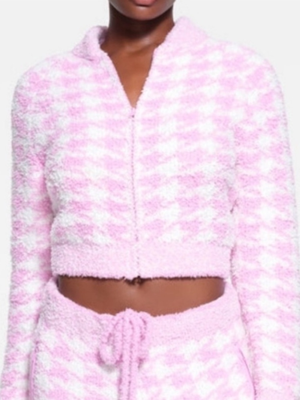 NWT SKIMS Cozy Petal Houndstooth zip up jacket pink S / M